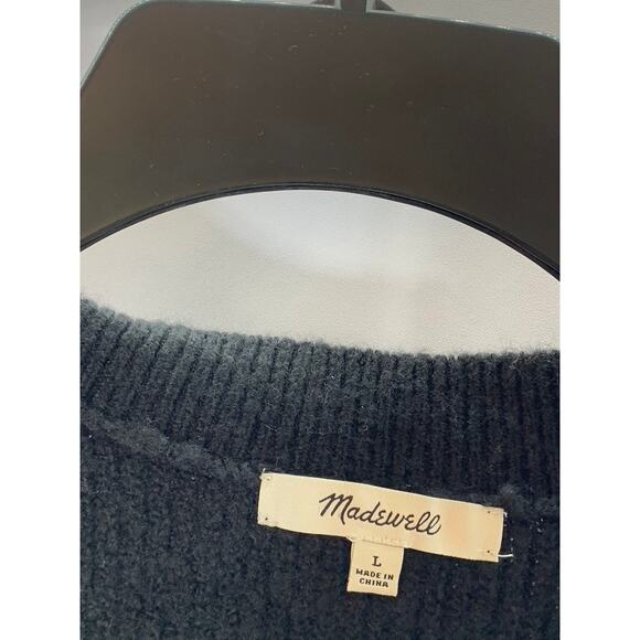 MADEWELL Women's Black Coziest Yarn Melwood Square-Neck Long Sleeve Sweater SZ L - Picture 6 of 7